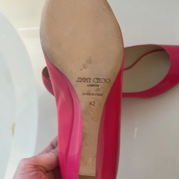 Jimmy Choo, Barbie pink peep-toe Wedge Heels - Picture 3 of 3